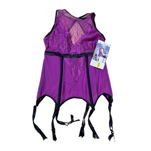 Coquette Garter Slip Womens M/M Purple Lace Mesh Hook & Eye Boned Waist 4092